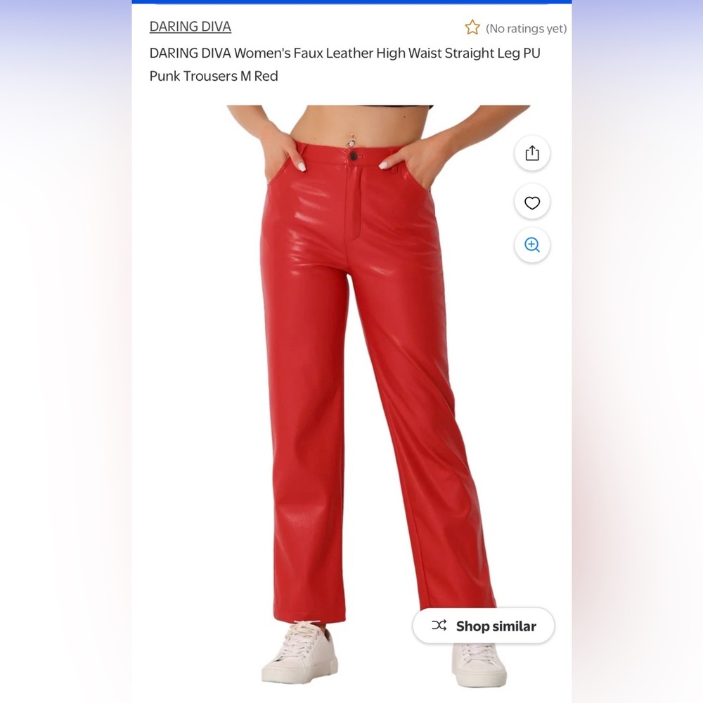 Women’s  Red Faux Leather Pants SZ M with Pockets - Picture 11 of 11